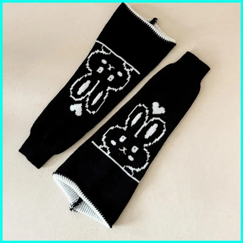 Meias joelho empilhadas elásticas coelho bordado macio estilo acrílico grosso aquecedor pernas para roupas do dia a dia e