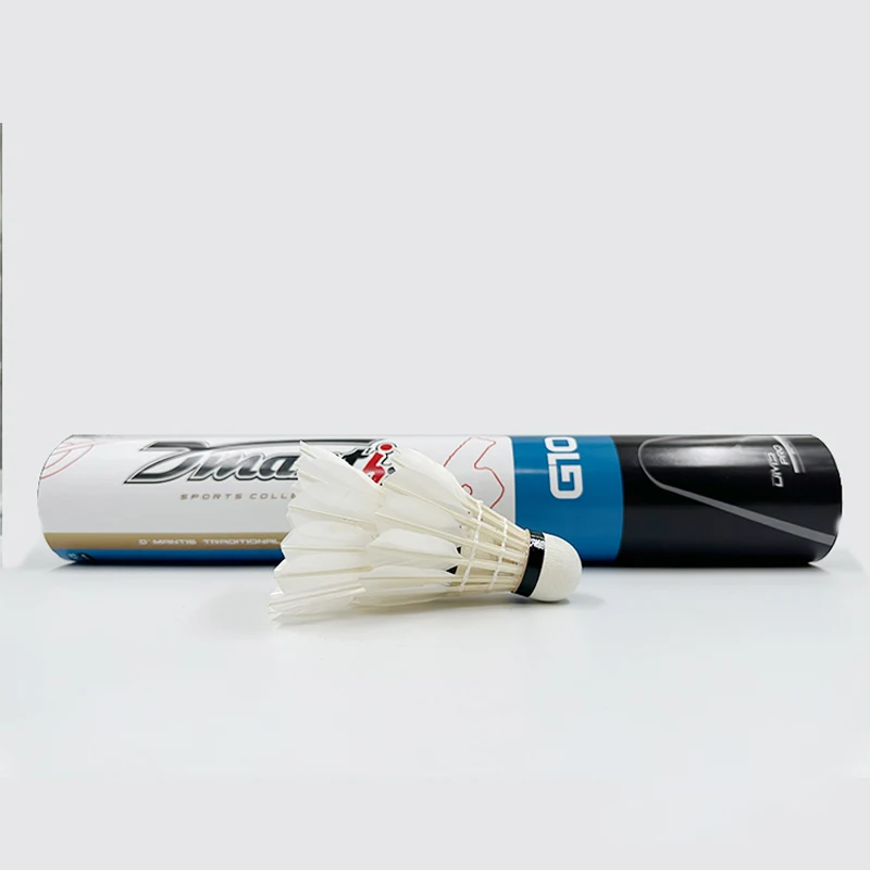 Fabricante profissional atacado dmantis g10 treinamento badminton peteca popular bola de pena de ganso peteca
