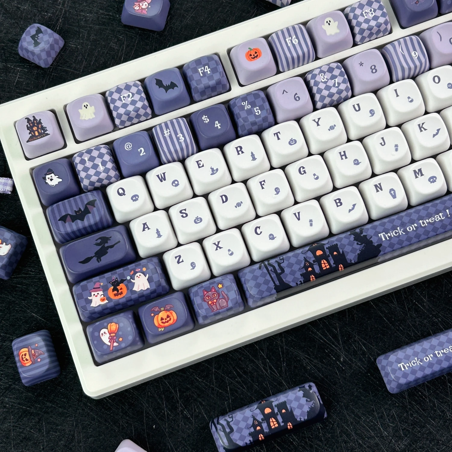 MAIMOOO Halloween Keycap Russian Korean Thai Cherry/MOA Profile Trick or Treat PBT Custom Purple Keycaps for Mechanical Keyboard