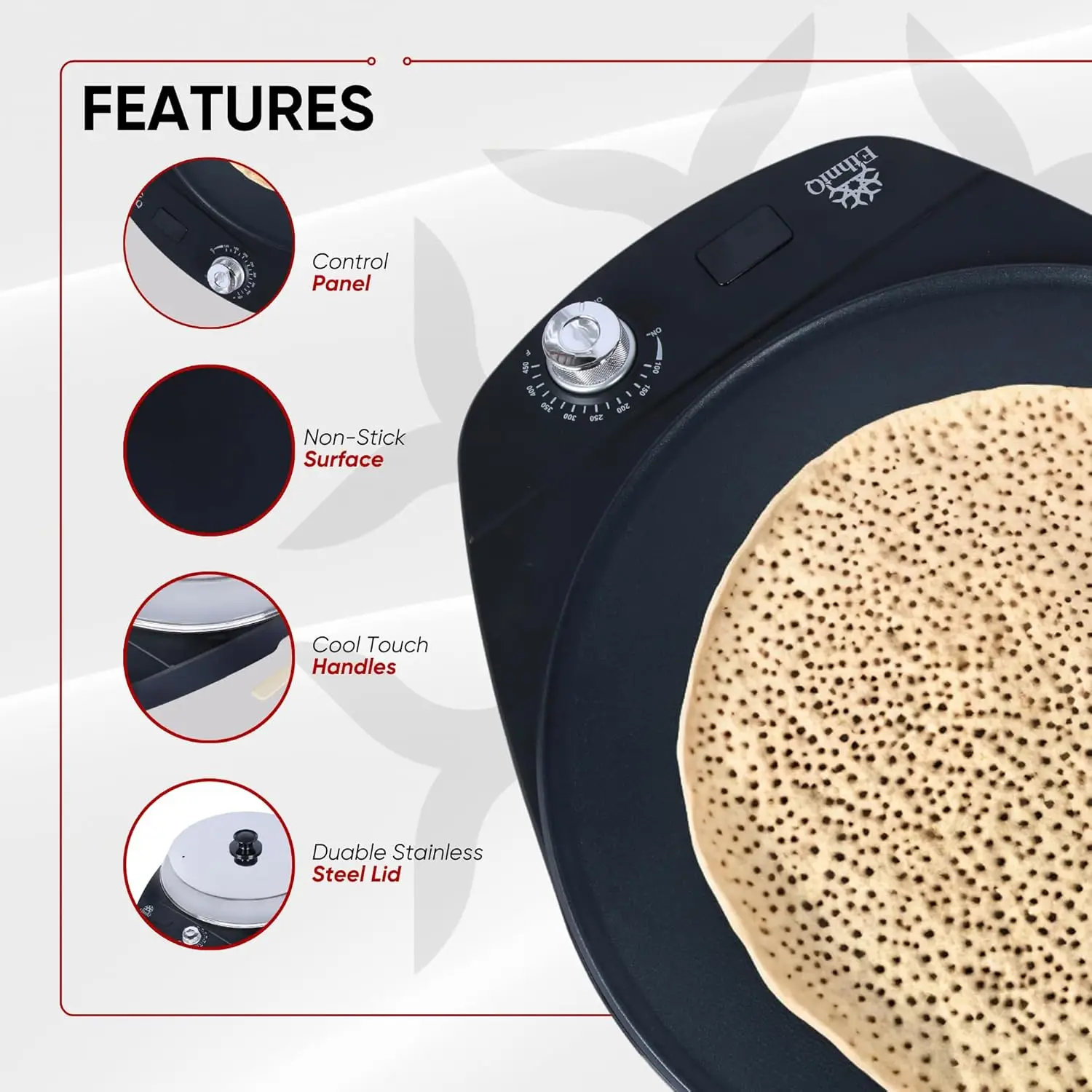 Electric Injera Maker - Griddle for Crepe, Ethiopian Mogogo, Anjero, Mitad, Pancake, Teff - Adjustable Heat Control w