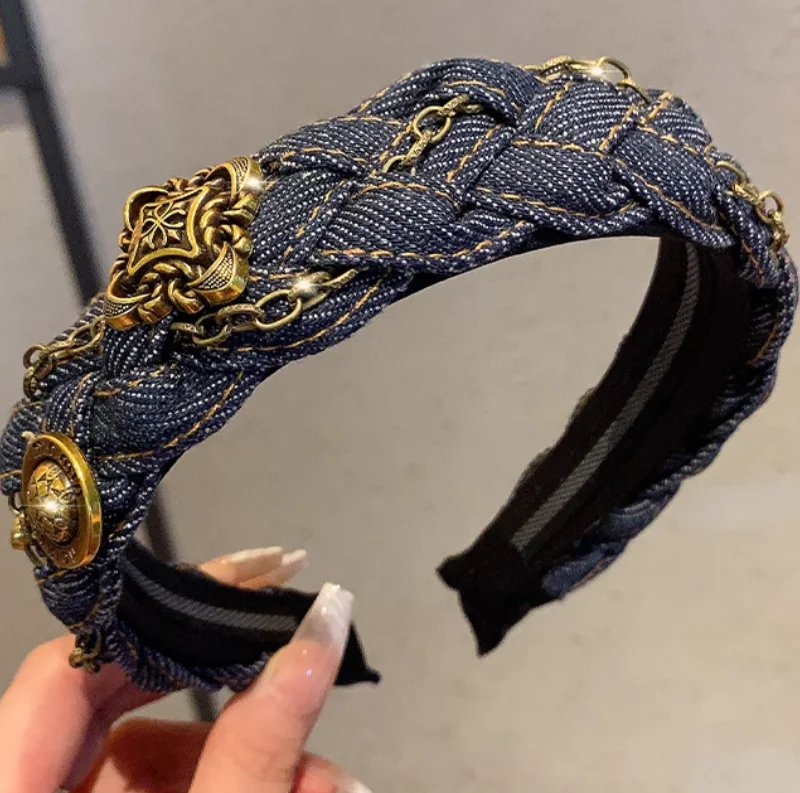 

Korean Version Denim Braid Headband With Retro Temperament