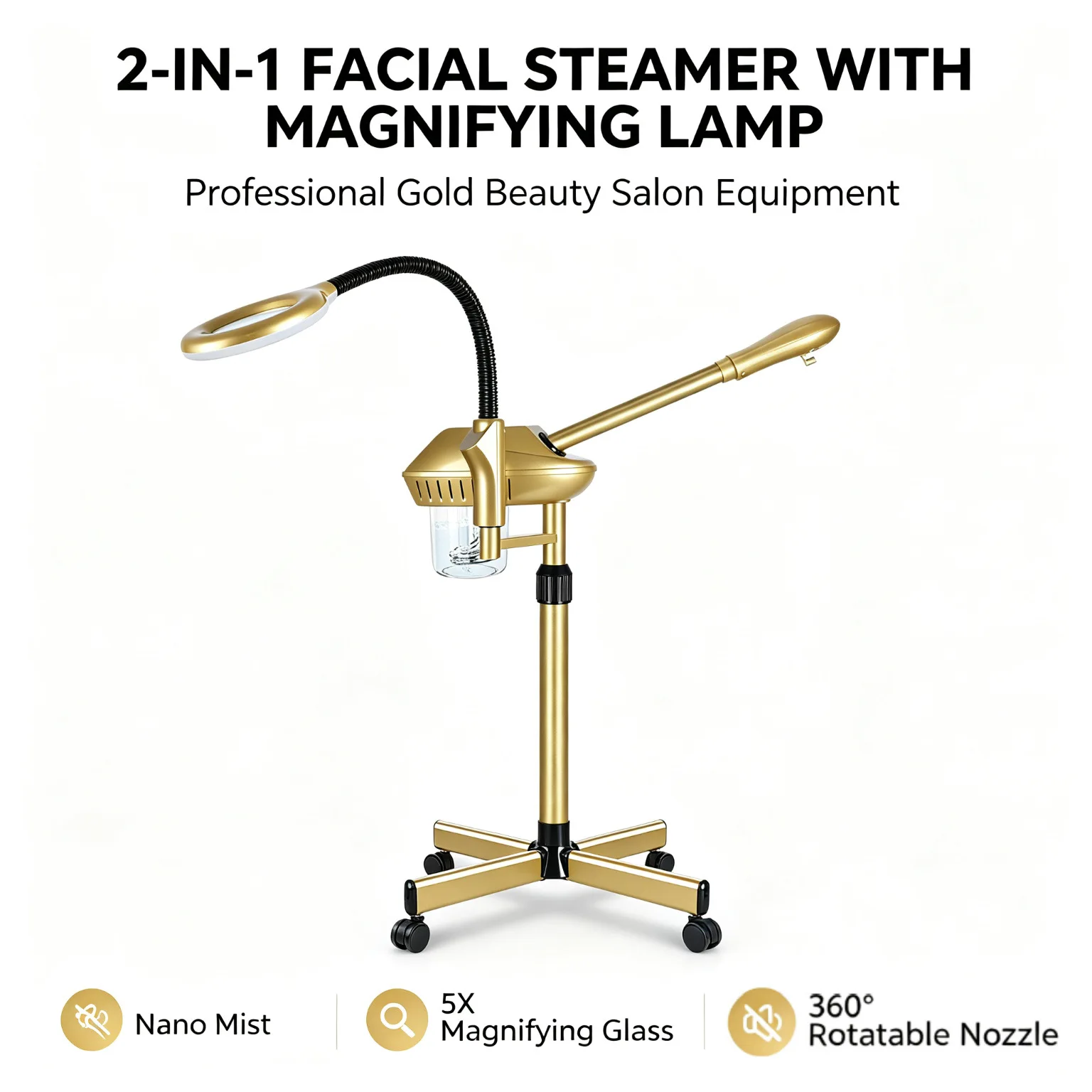 Facial Steamer with Lamp Facial Care Tool Standing Face Steamer Deep Cleansing and Pore Opening for Beauty Salons and Spas