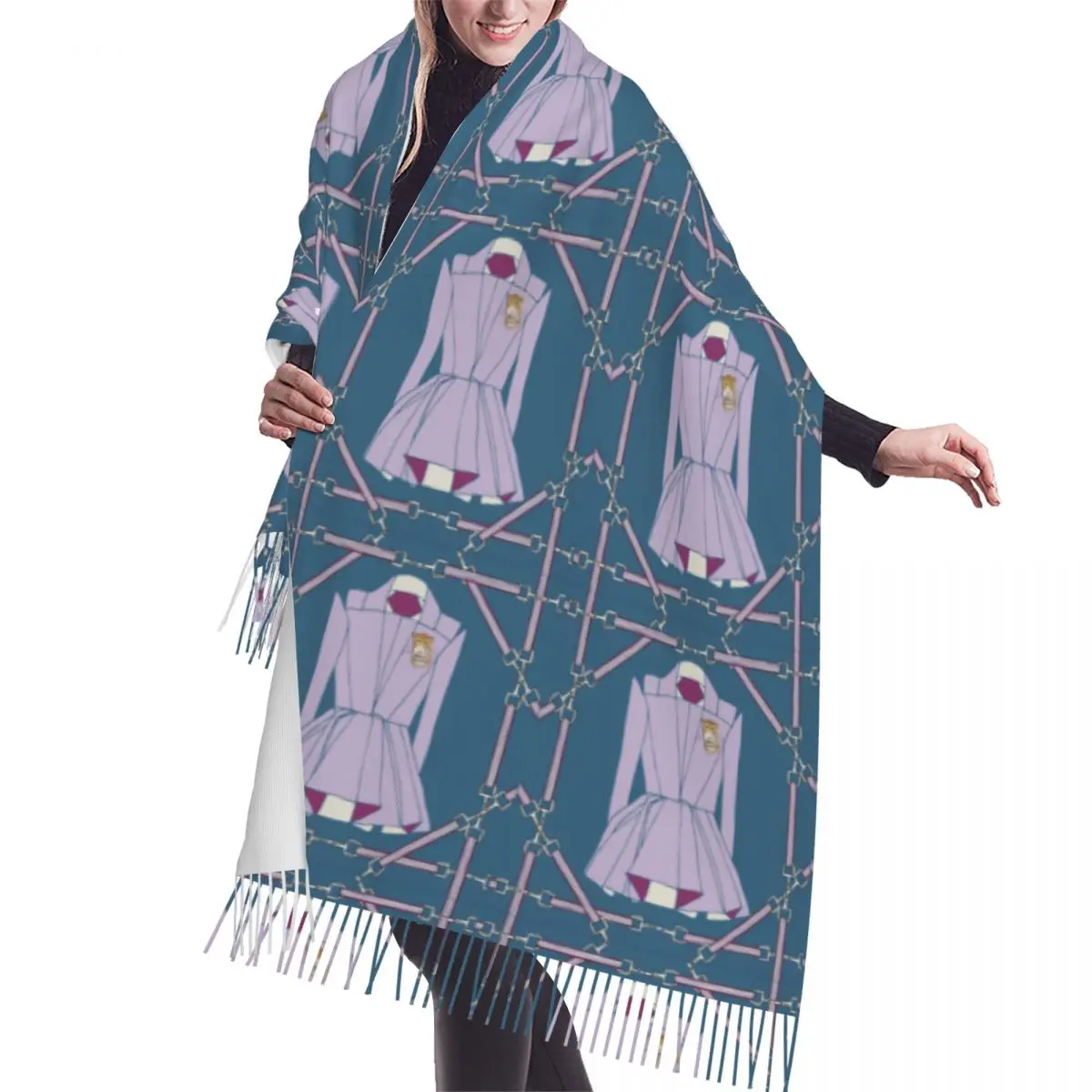 

Ready For The Hunt Mykonos Blue Tassel Scarf Women Soft Luxury Versatile Checked Shawls Wraps Lady Winter Fall Scarves