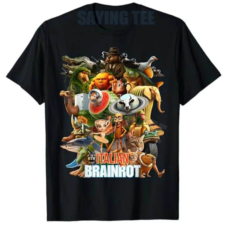 Italian Brainrot Viral Meme Collage Gen Z T-Shirt Y2k Bootleg Mashups Graphic Outfit AI Creatures Art Aesthetic Clothes Novelty