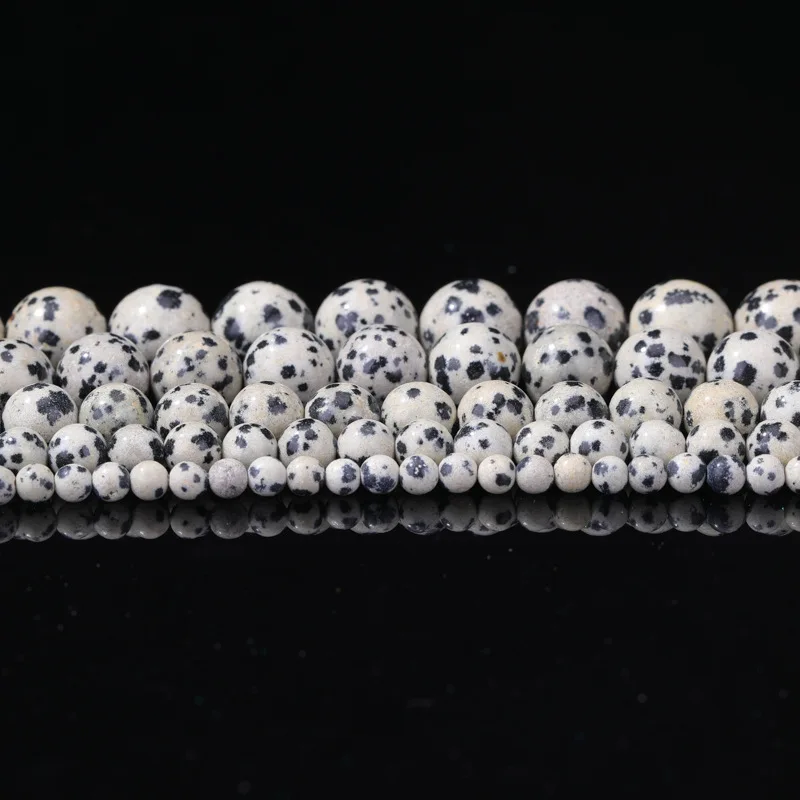 Natural Stone Black Spot Dalmation Jasper Bead Round Loose Bead 4 6 8 10 12mm Pick Size Beads for DIY Jewelry Making Accessory
