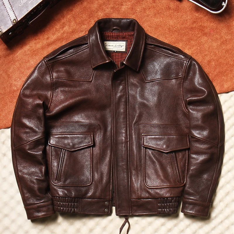 

Винтажная мужская короткая куртка-пилот из натуральной козьей кожи с эффектом масляного воска, большие размеры, модный городской стиль