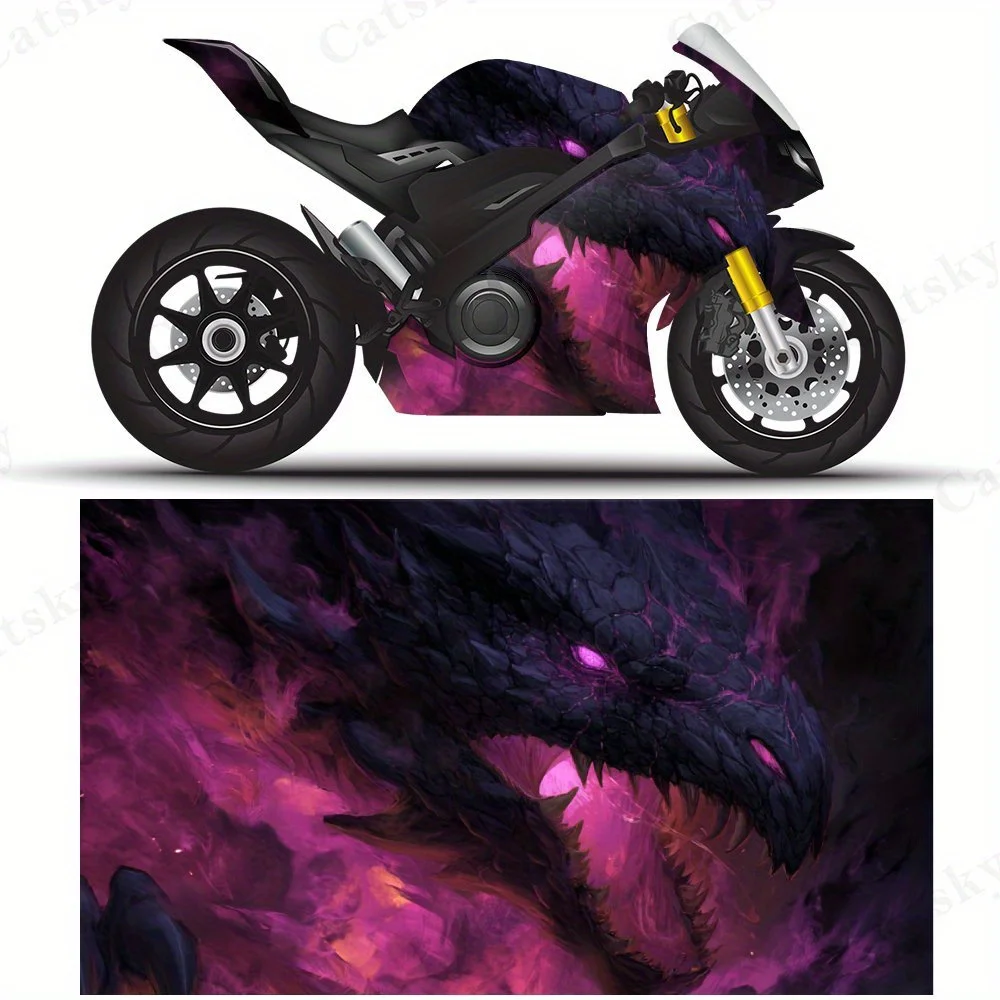 

Наклейки на мотоциклетную пленку с фиолетовым пламенем и черным драконом, прочные клейкие наклейки из ПВХ для индивидуальной настройки мотоцикла, устойчивые к атмосферным воздействиям