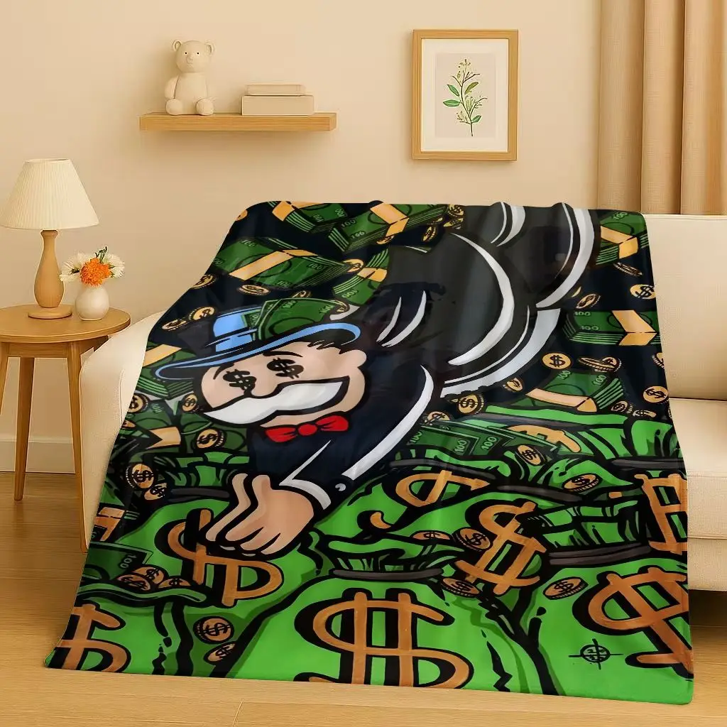 

HD Rich Game Monopoly Money Dollar Cartoon Flannel Blanket,Ultra Soft Warm Plush Throw for Home Bedroom Bed Sofa Cover Kids Gift