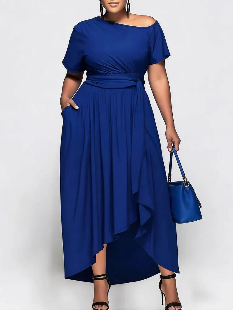 

L-4XL Plus Size Clothes Dresses Women Robes Spring Summer Short Sleeve Street Style Casual 3XL 4XL Big Size Maxi Dress Oversized