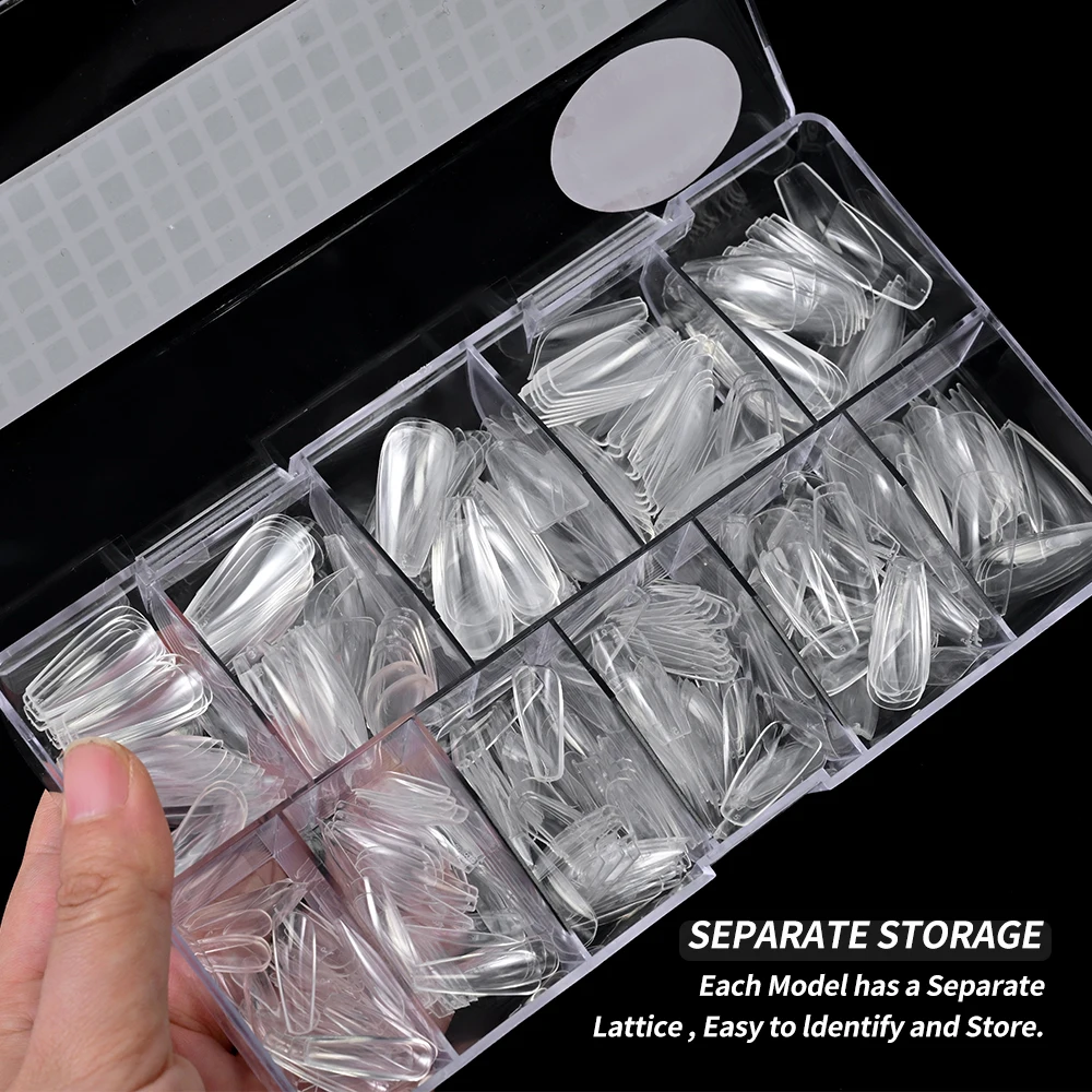500Pcs Clear/Natural Ballerina Coffin False Nail Tips Full Cover Middle Length Acrylic Fake Nail Glossy Pure Color Press-On Nail