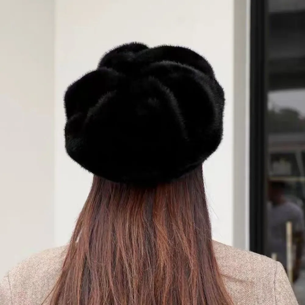 Cute Solid Color Imitation Mink Beret Thick Warm Peaked Cap Versatile Lightweight Cloud Hat Winter