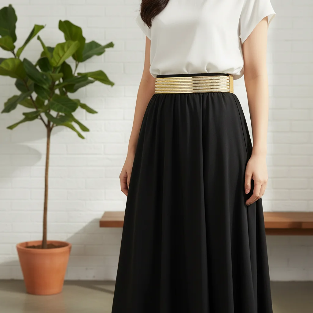 Gold Elastic Waist Belt Rectangular Buckle Design Stretchy Fashion Belt Versatile Accessory for Dresses Coats Casual Wear Women