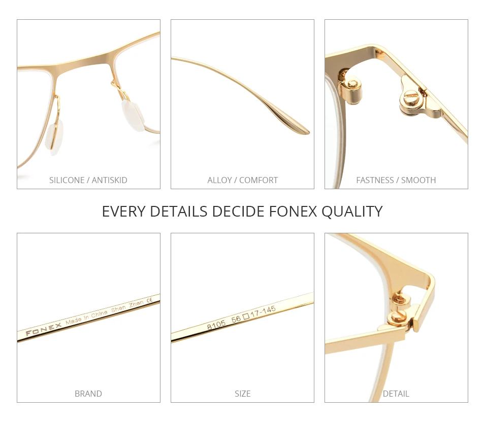 FONEX Alloy Glasses Frame Men Full-Rim Frames High-end Quality Square Eyeglasses Ultralight-Weight Korean Japanese Eyewear 8105