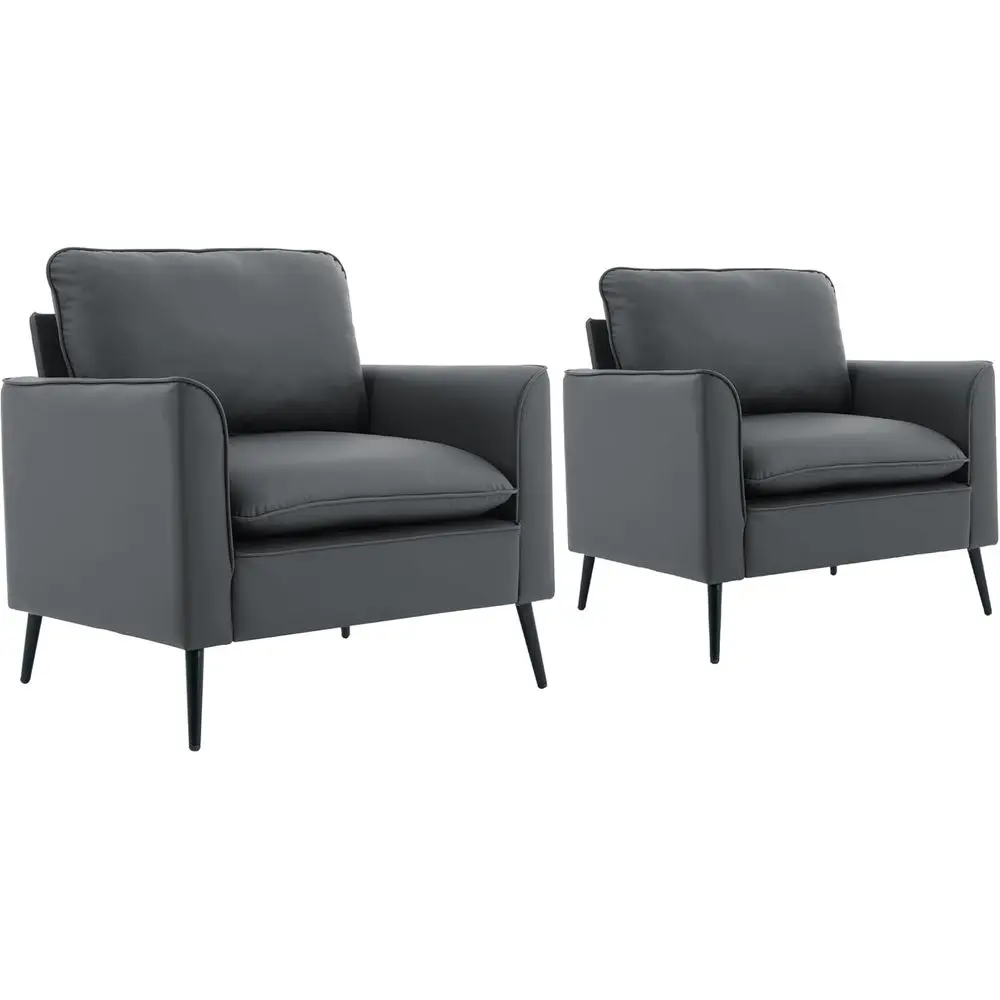 

Oversized Leatherette Accent Chairs Set of 2 - Comfortable for Living Room, Office, Lounge, or Bedroom, Gray