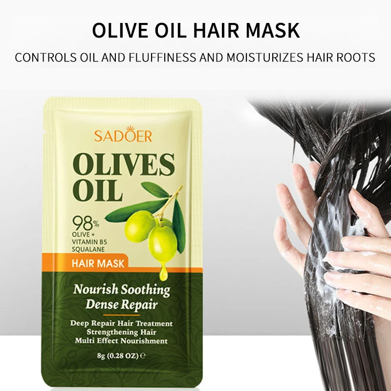 Mascarilla Capilar Reparadora de Aceite de Oliva, Acondicionador Hidratante y Suavizante para el Cabello, Mascarilla Capilar Nutritiva y Calmante de Aceite de Oliva 8g