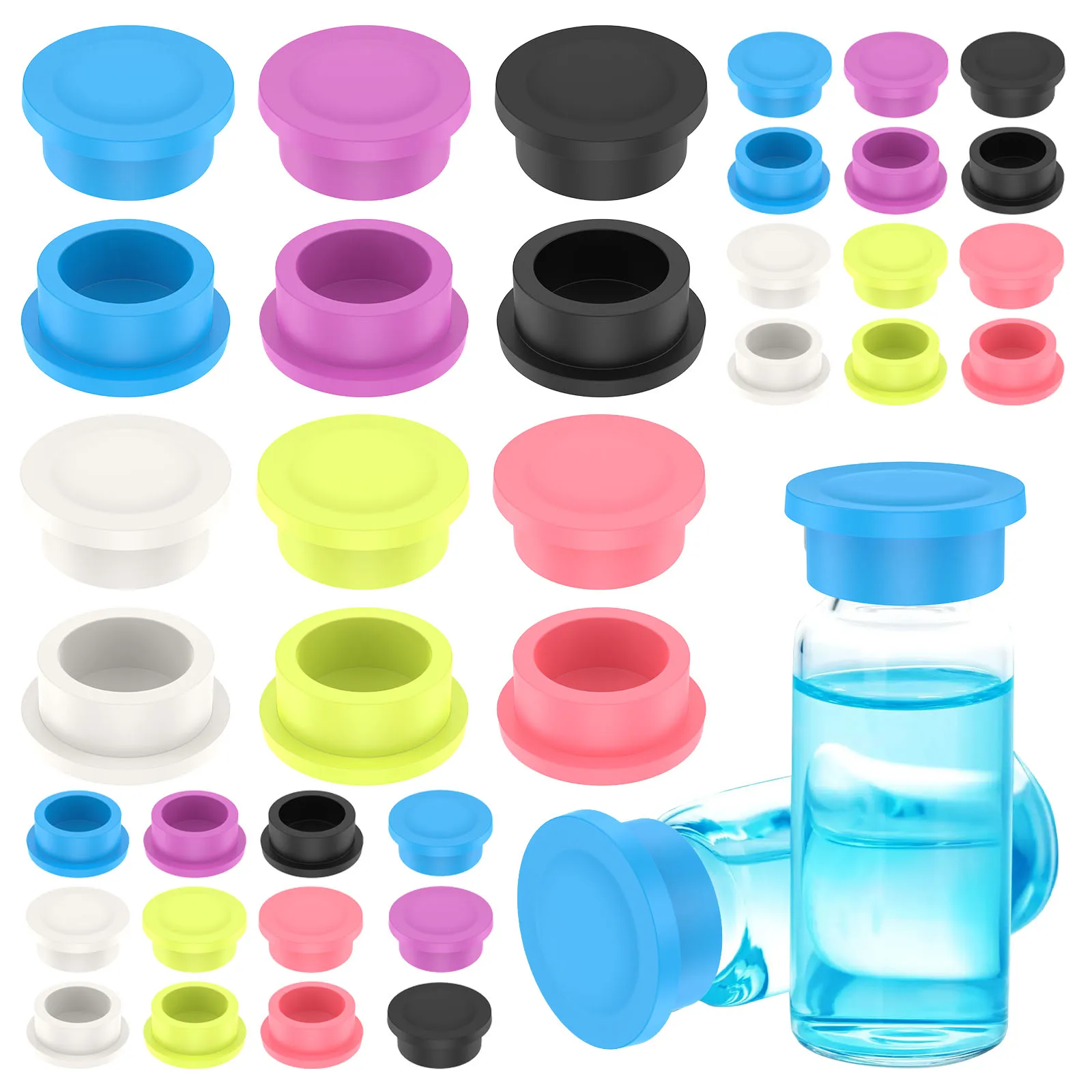 24/36Pcs Vial Cap for 3ml Glass Vial Leak Proof Evaporation Proof Silicone Seal Cover for Lab Clinic Research 6 Colors for Quick