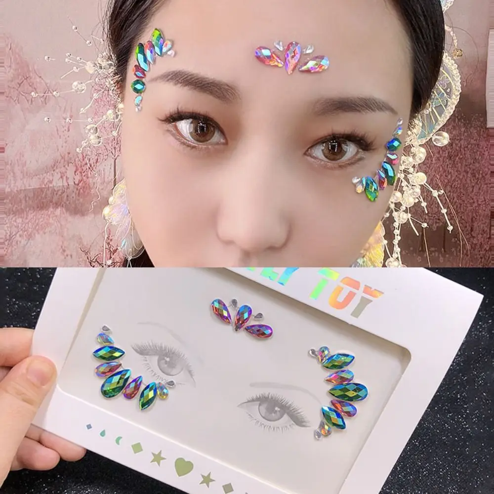 

Waterproof 3D Rhinestones Sticker Glue Free Fake Tattoo Crystal Facials Sticker Glitter Disposable Temporary Tattoo Sticker