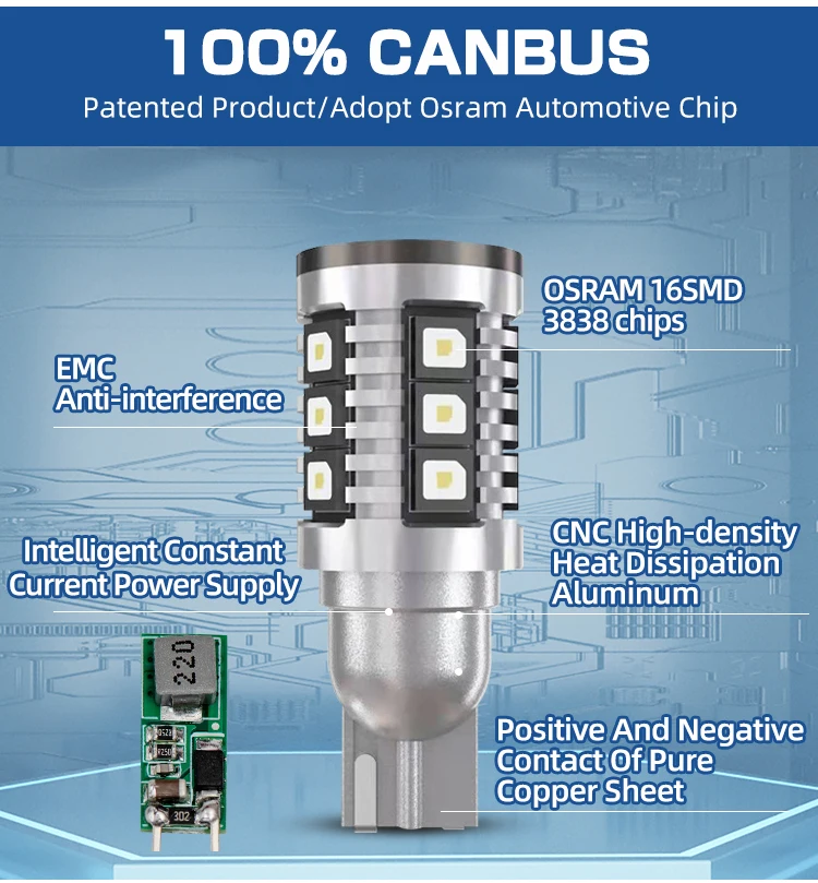 T15 LED Back up Light Bulb CANBUS Error Free 3838 Chip 16SMD For OSRAM PW24W W16W Brake Light Backup Reverse Tail Light 12V view 2