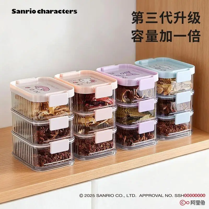

Набор из 3 контейнеров Sanrio Hello Kitty для хранения специй и приправ, пищевой пластик, для домашнего использования на кухне, влагонепроницаемые герметичные емкости