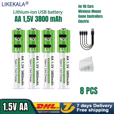 LIKEKALA리튬 이온 AA 충전지 USB 리튬 이온 3800mAh 1.5V AA 충전지 빠른 충전 + Type-C 포트 포함