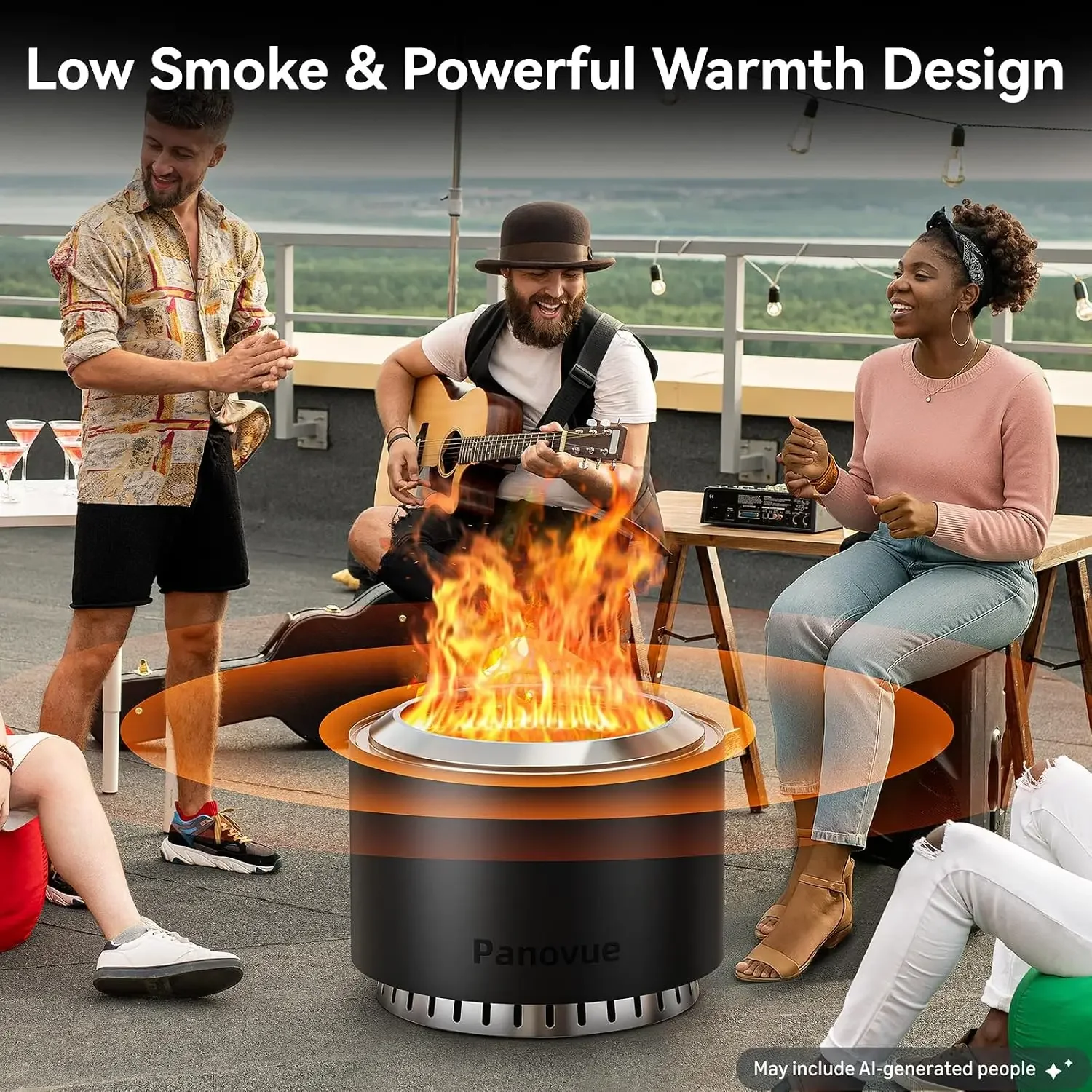 22 inch Smokeless Fire Pit with Waterproof Cover, Stainless Steel Outdoor Smokeless Firepit, Wood Burning Fire Pits for Camping,