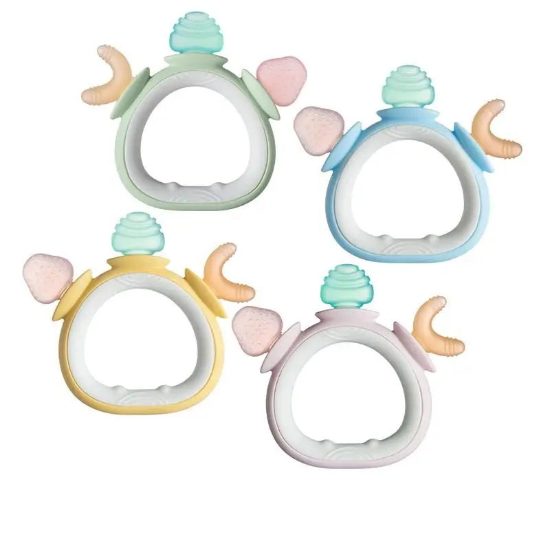 Mordedor de silicone seguro para alimentos, brinquedo sensorial para bebês, auxiliares de dentição inspirados em animais para crianças, acessórios de conforto, 1 peça