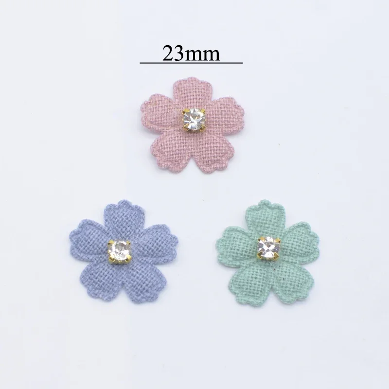 50Pcs 23mm Flower with Rhinestone Applique for Clothes Hat Leggings Sewing Patches DIY Headwear Hair Clips Bow Decor Accessories