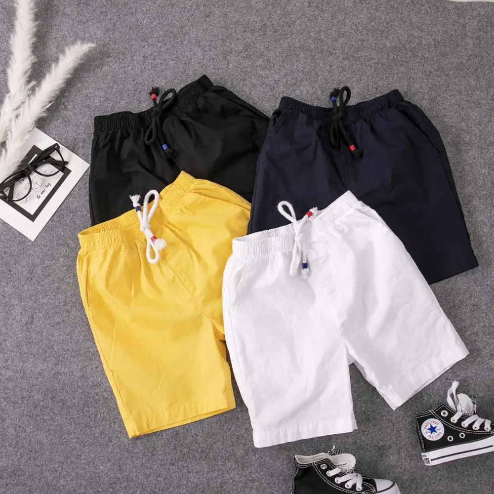 New Children Shorts for Boys Summer Toddler Baby Elastic Waist Sports Pant Cotton Teenage Clothes White/Yellow Shorts with Belts