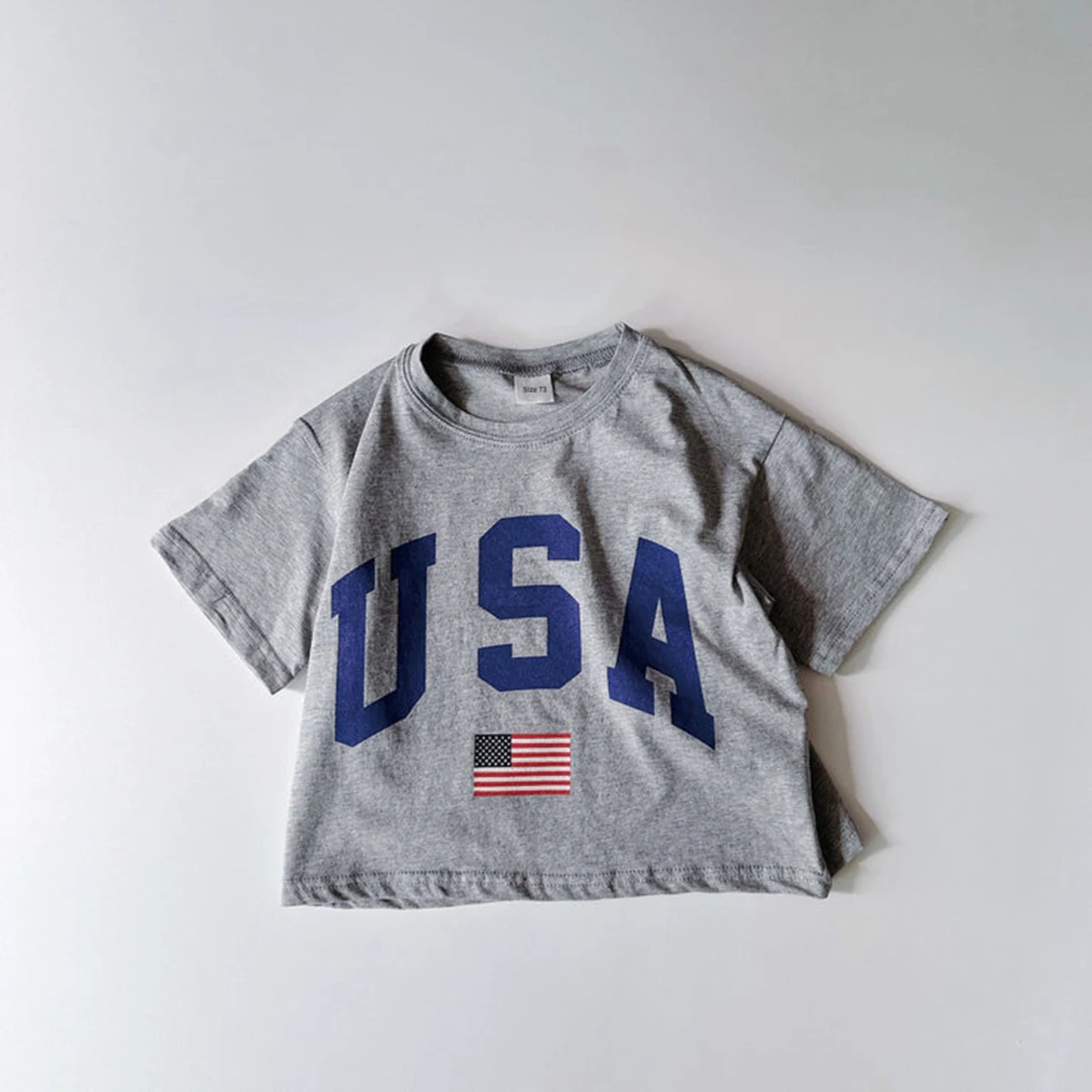 Korea Summer Kids Boys Girls Tee Oversized USA Print Short Sleeve T-Shirt Cotton Casual Tops Infant Outfit Toddler Clothes 6M-4Y