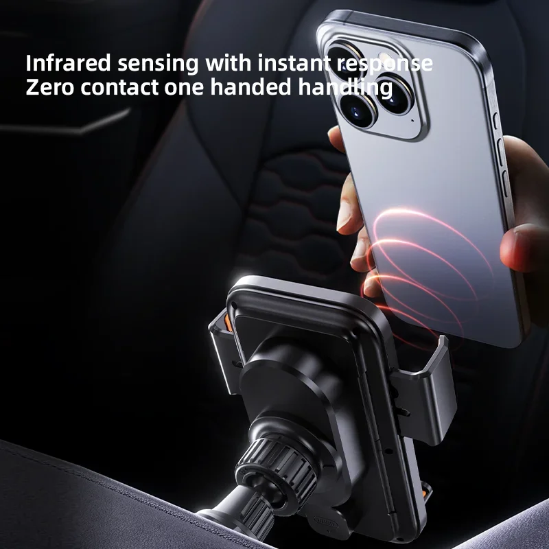 Car Phone Charger Phone Holder 15W Wireless & Wired Charger Auto Sensing One-Touch Release and Rotation Qi FCC ROHS Certified