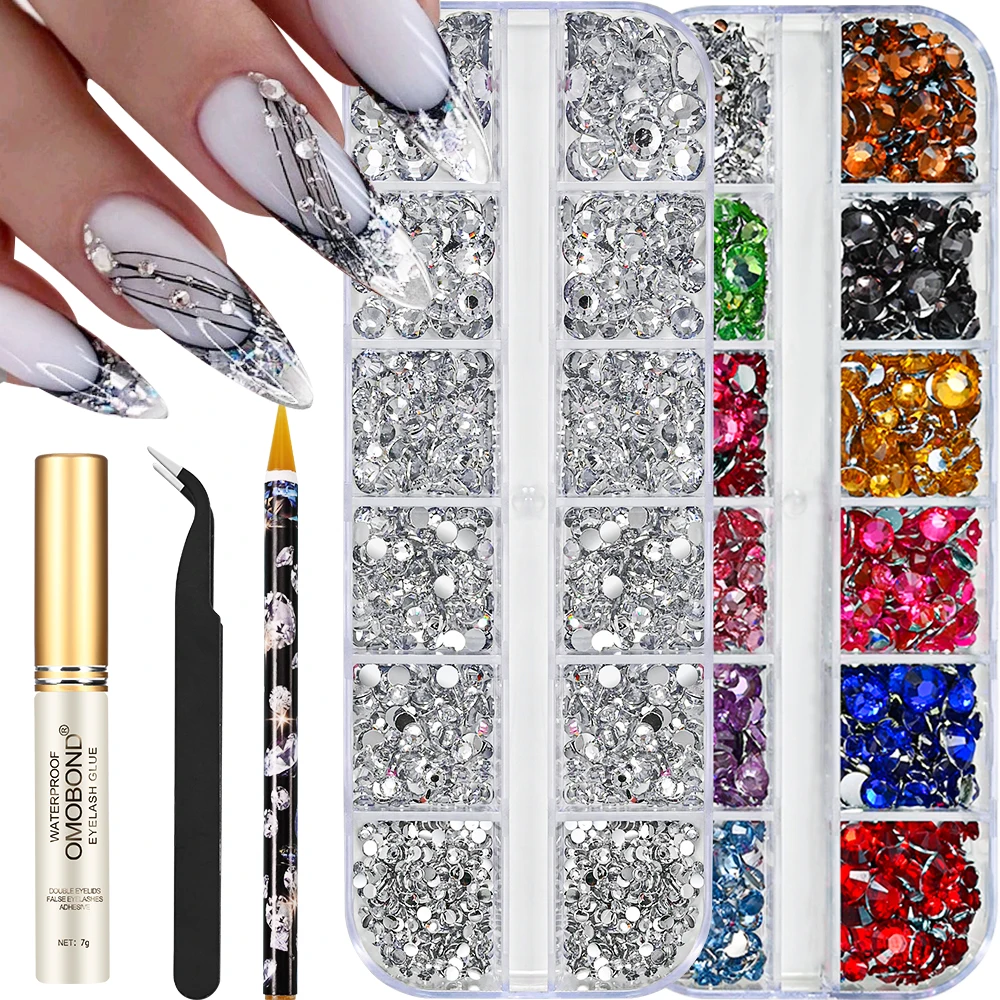 

2000pcs 2Box Resin AB Crystal Rhinestones Sliver Supper Glitter Fluorescence Flat Bottom Drill DIY Manicure 3D Nail Art Decor