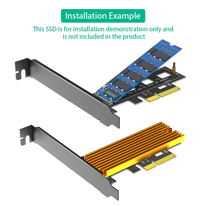 PCIE X4 NVME Adapter with Heatsink Low Bracket Support NVME M Key 2242 2260 2280 M2 SSD PCI Express 3.0 to M.2 Riser Card for PC