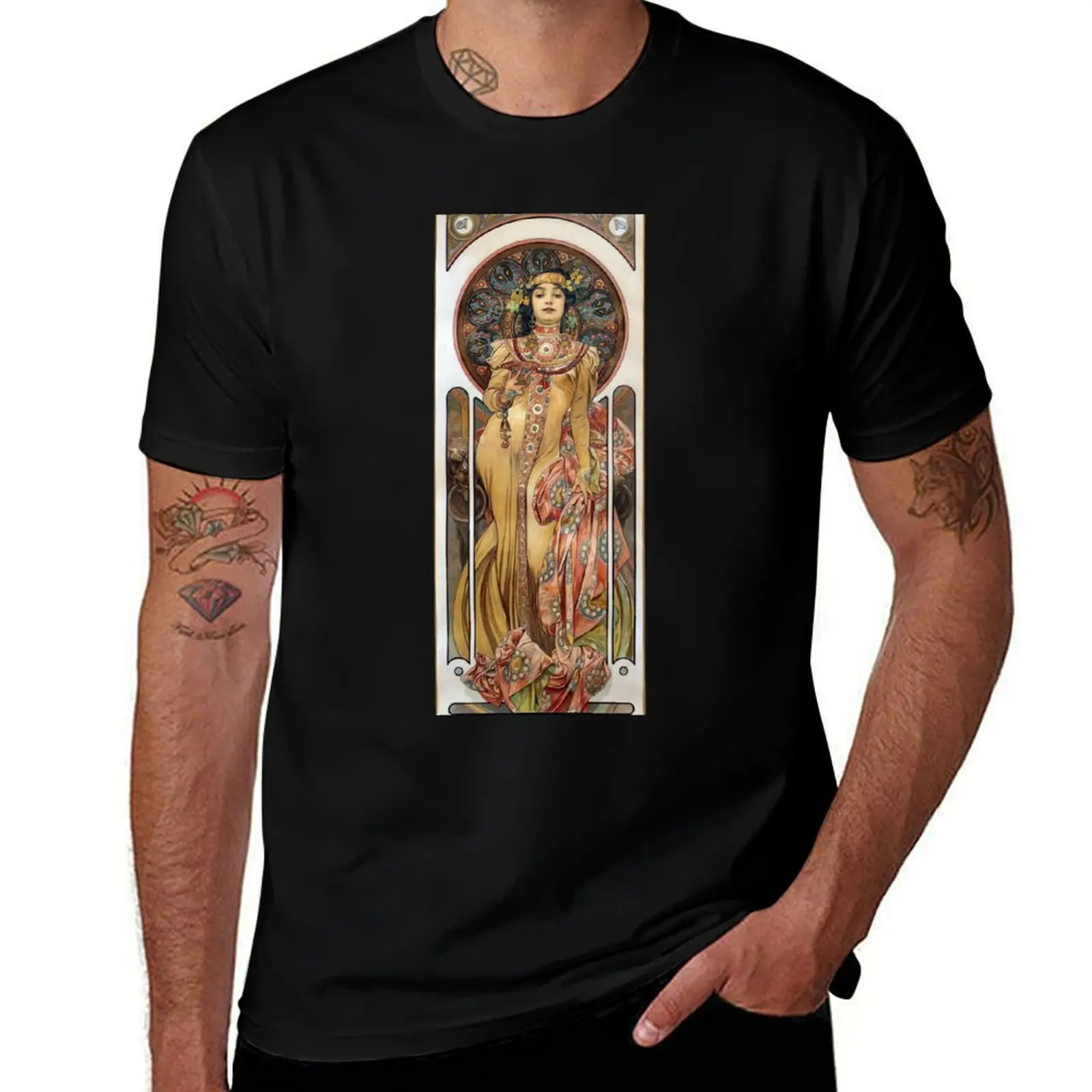 Alphonse Mucha - Elegant Woman T-Shirt Casual Minimalist Short Sleeve Top T-Shirt