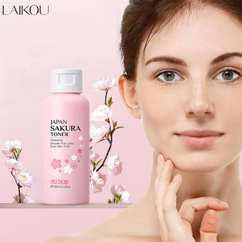 LAIKOU-tónico facial de flores de cerezo, hidratante profunda, control de aceite, reducción de poros, maquillaje, cuidado del agua, tónico de la piel Sakura, 100ml