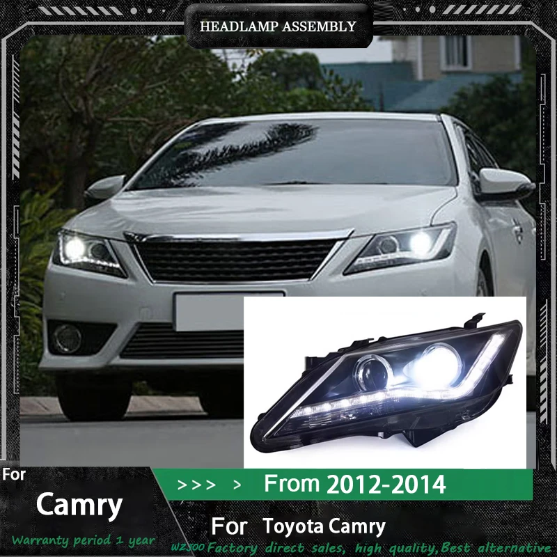 

Пара автомобильных фар для Toyota Camry 2012-2014, передняя линза проектора, DRL, светодиодные дневные ходовые огни, автоаксессуары