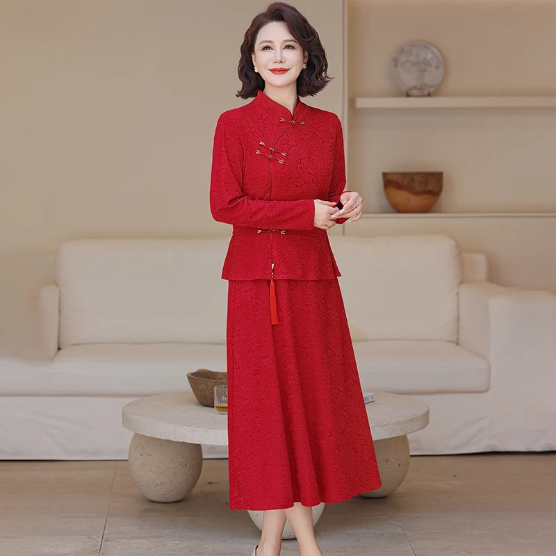 Tenue de mère élégante, nouveau Style, robe de mariée en soie acide, robe pour femmes pour occasions spéciales, Patchwork, robe d'automne