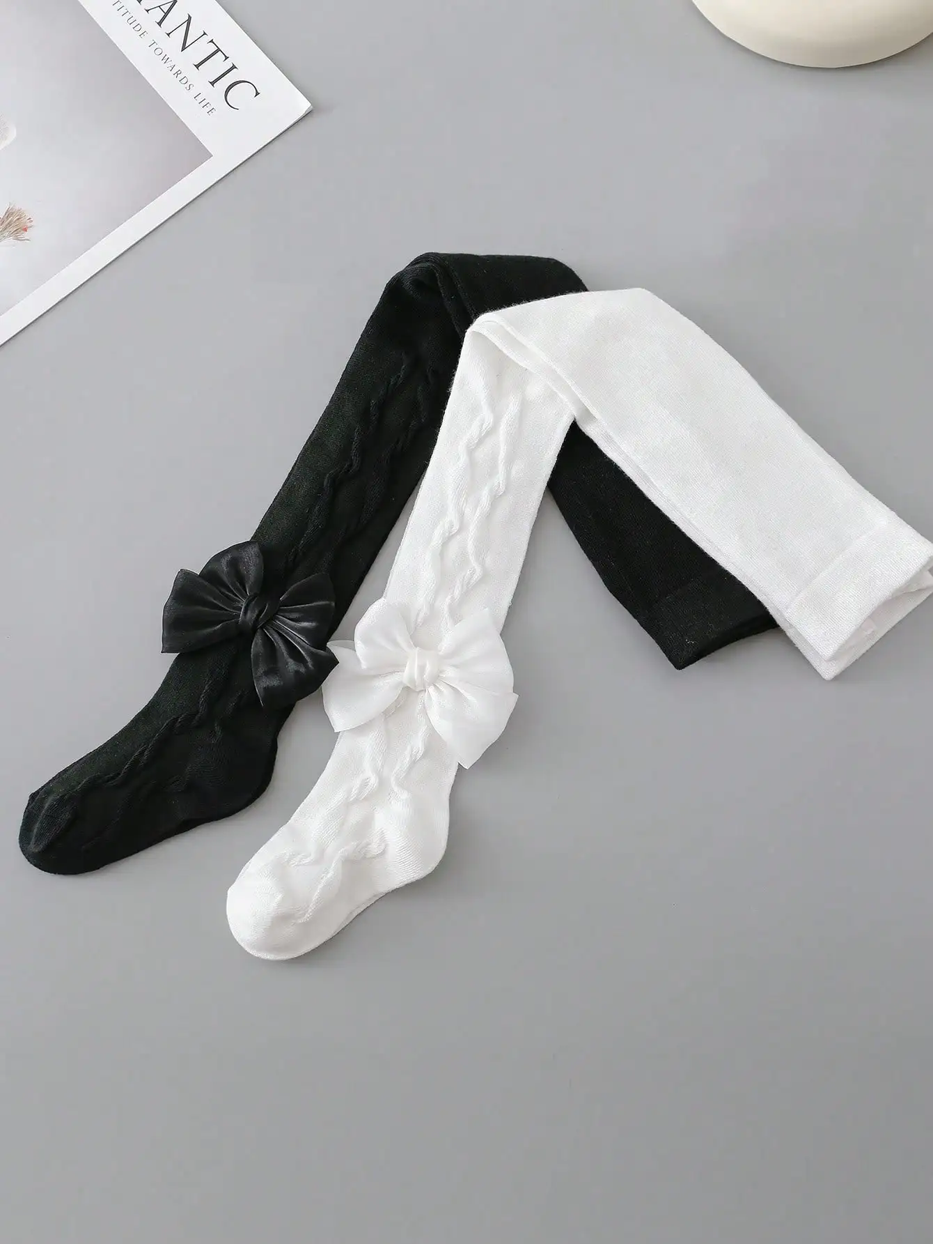 2 Pairs of Leggings with Side Bownots for 1-12 Years Baby Girls, Children's Soft Stretchy Pants,Toddler Cute Tights Kids Leggings