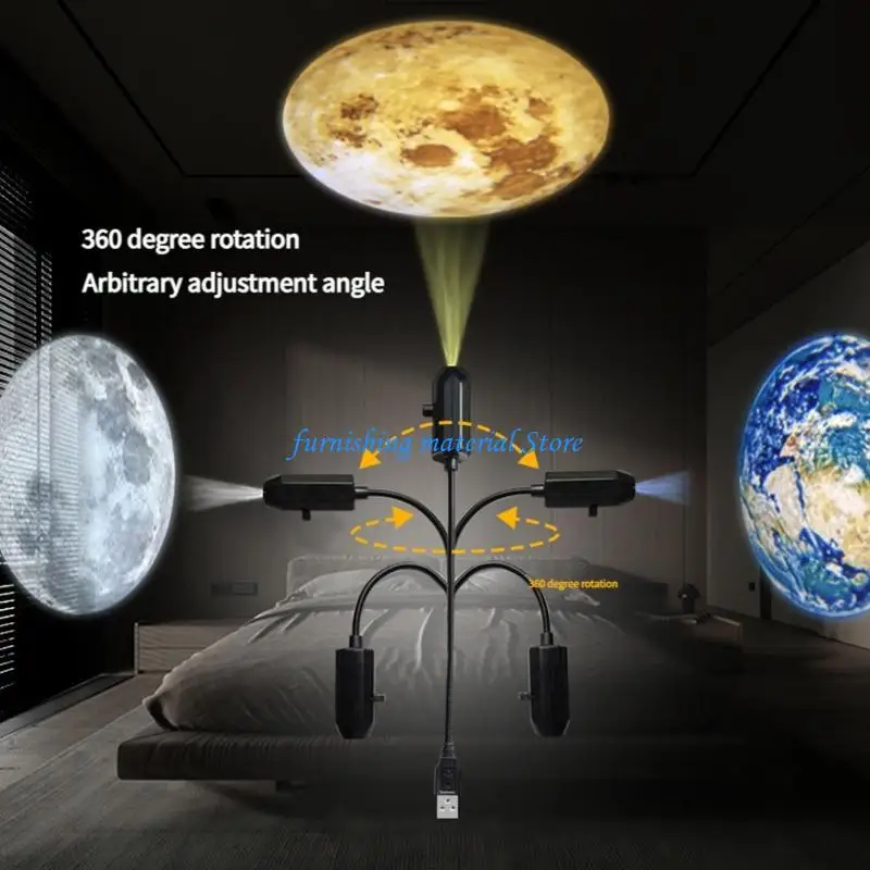 Y5GD 360 Degree Rotating Planet Projection Night Lamp Space Themed Projector Lamp