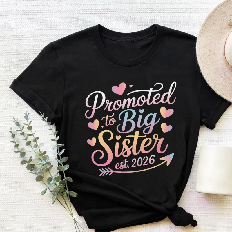 

Promoted To Big Sister Established 2026 Shirt Cute Pregnancy Announcement & Sibling Reveal Tshirt Vintage