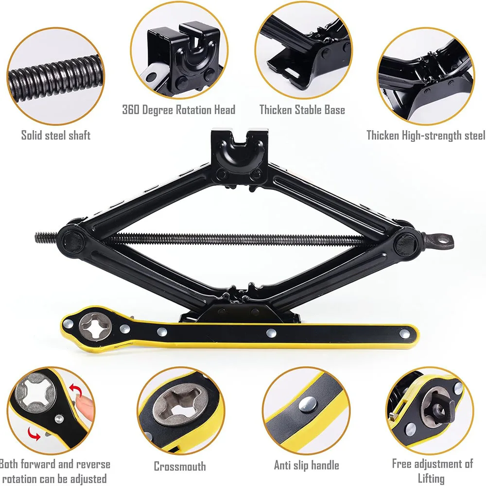 2T/3T Car Scissor Jack Auto Emergency Crank Lift Stand Labor-Saving Repair & Tire Replacement Tool with Wrench for SUV Vehicles view 6