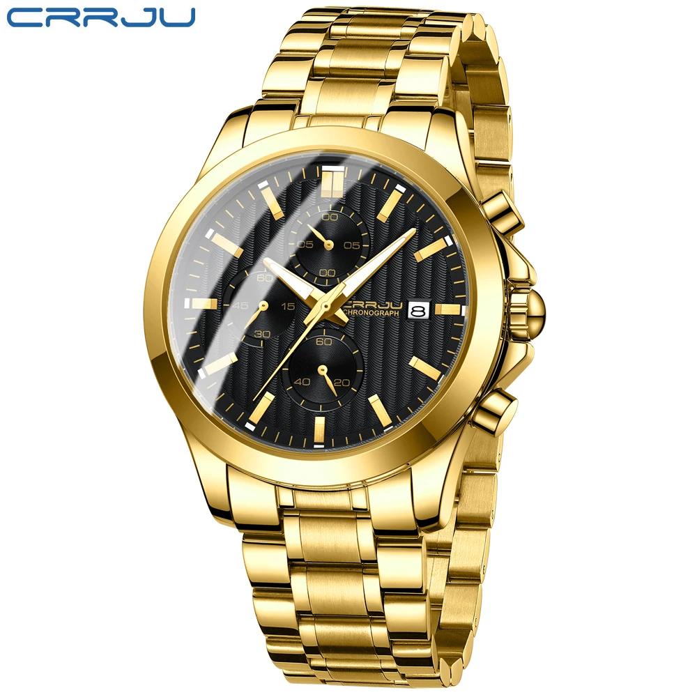 CRRJU orologi al quarzo da uomo in acciaio inossidabile dorato di alta qualità Top Brand Luxury Business orologio cronografo luminoso impermeabile