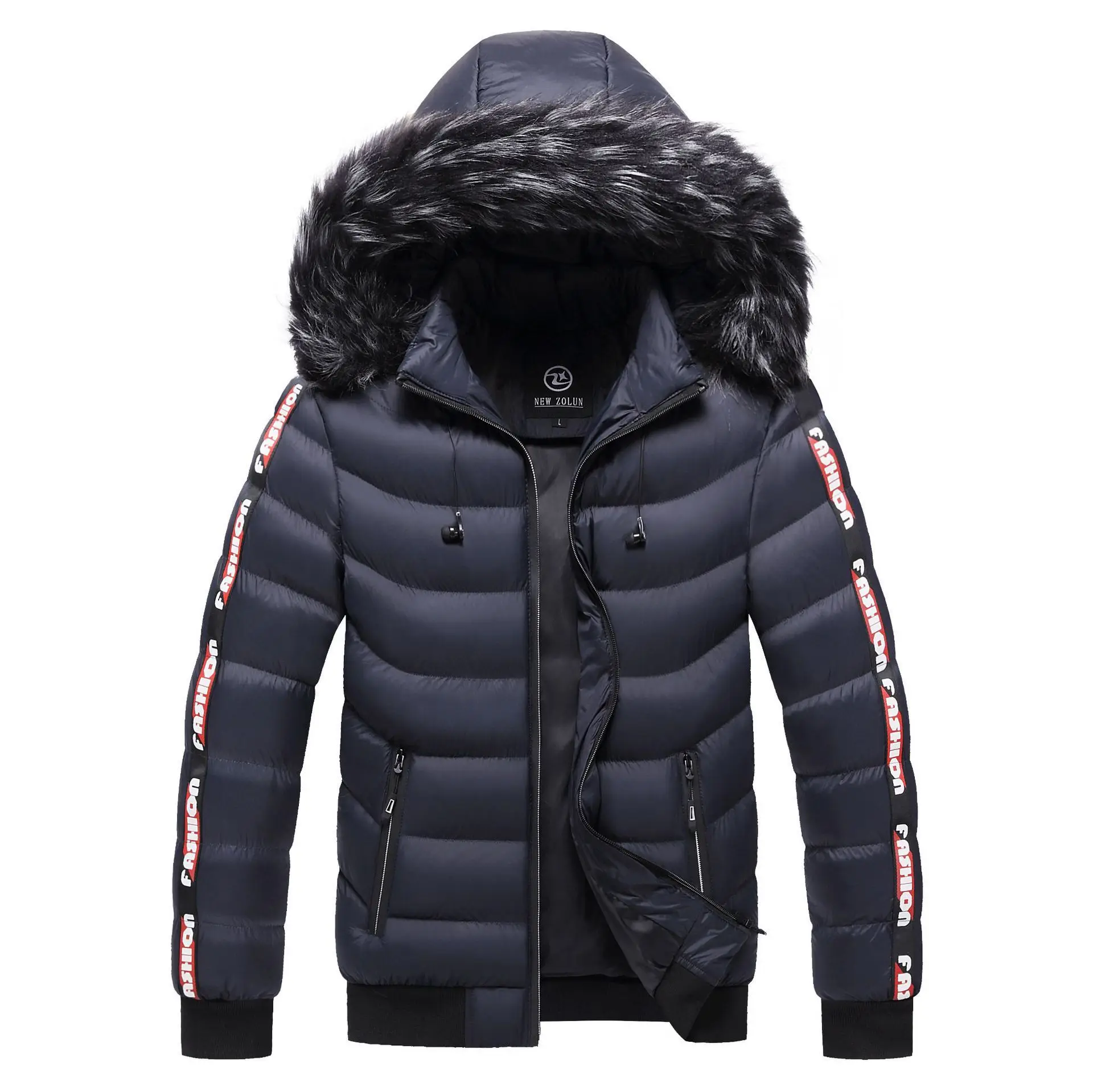 Casaco de inverno quente com capuz parkas casaco masculino gola de pele grossa lã parkas masculino outerwear lã à prova de vento para baixo casaco