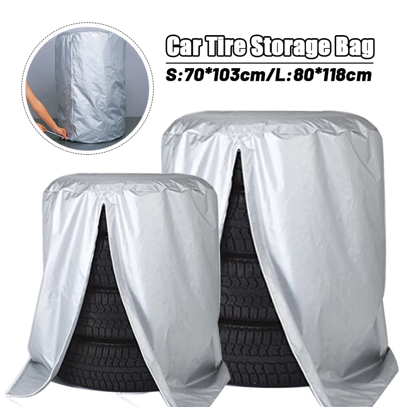 Car Tire Cover 4 Wheels Spare Tire Covers Silver Tyre Accessories For Winter Summer Polyester Tires Protector Storag Bags