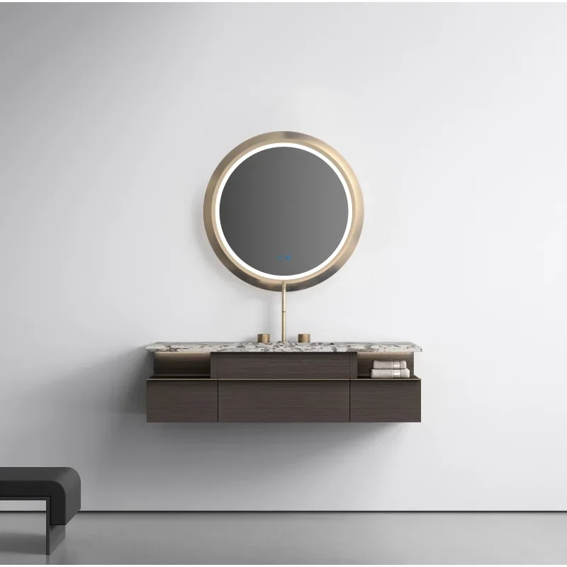 

#c 2025 Factory New Style Modern Solid Wood Furniture Bathroom Double Sink Vanity Cabinet