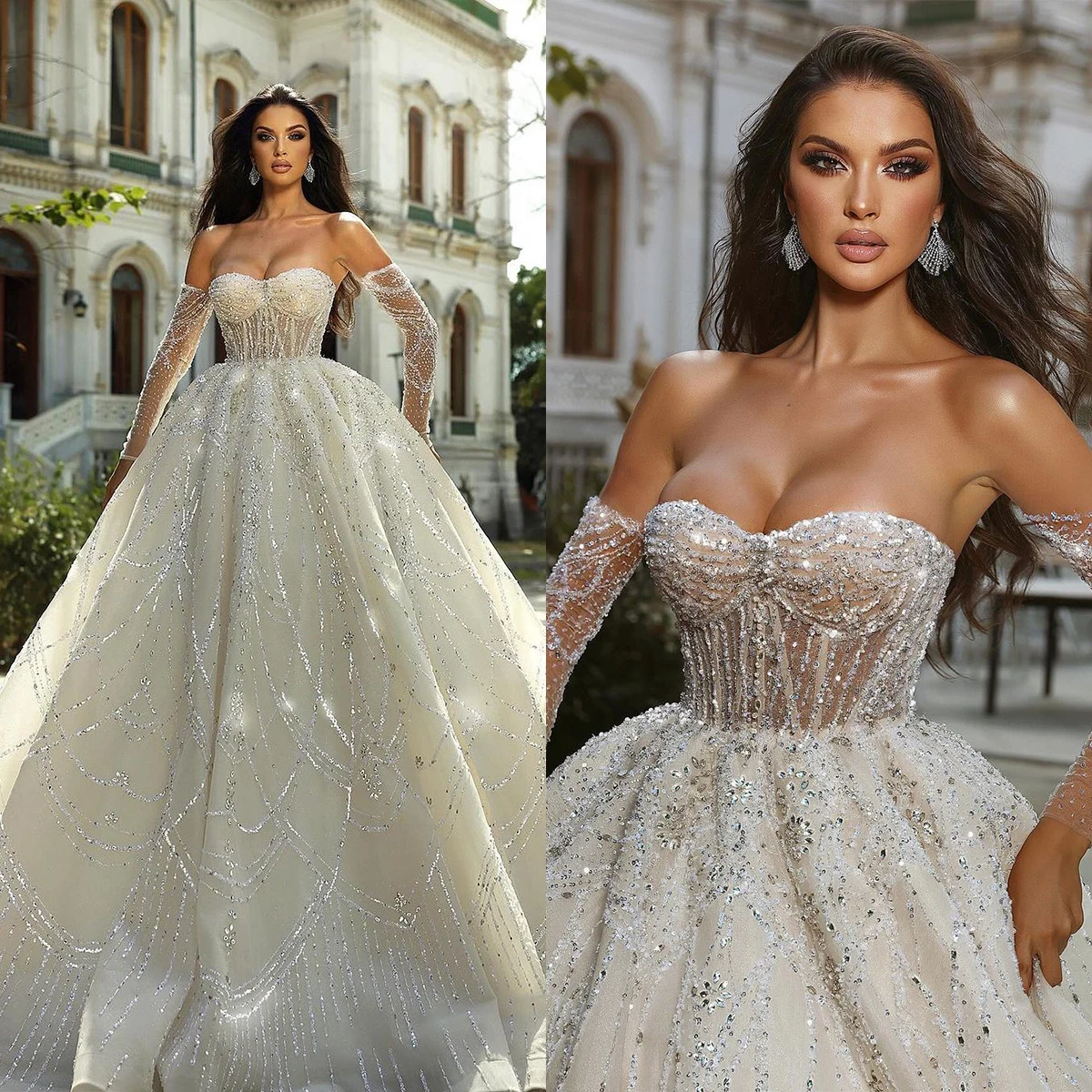 

Luxury Sexy Mermaid Wedding Dresses With Sequin Strapless Sweetheart Bridal Gown Sweep Train Vestido De Noiva Plus Size