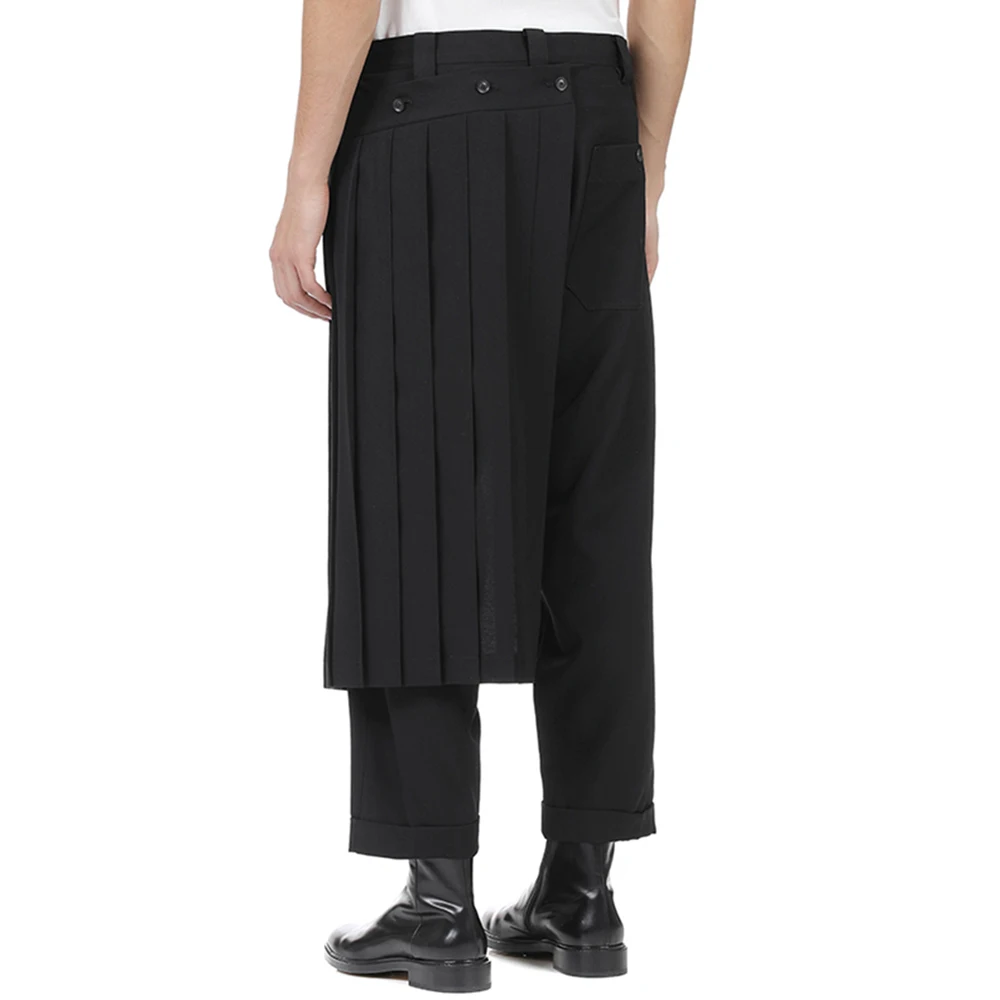 Mannen Mode Double Layer Rokken Broek Nieuwe Trend Dark Deconstructed Geplooide Broek Rechte Pijpen Broek Geslachtloos Streetwear