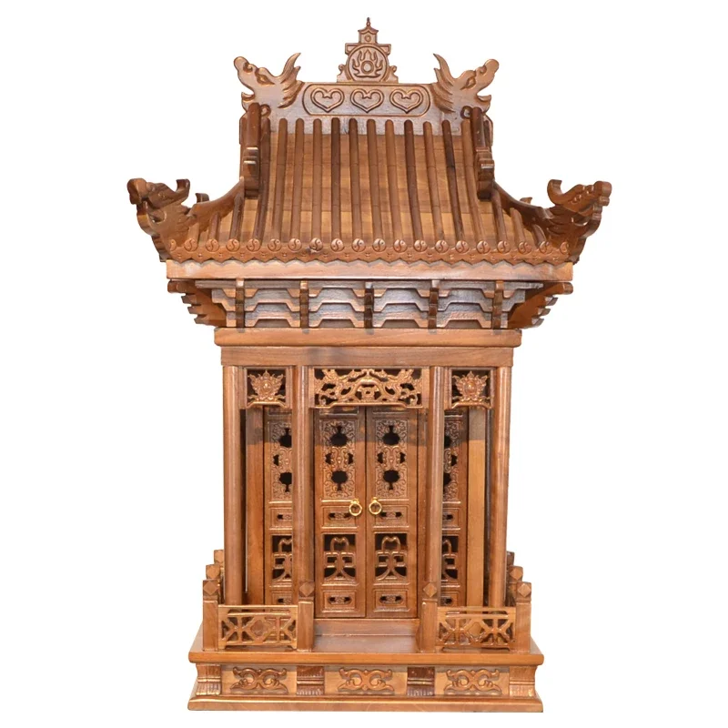 House-style solid wood Buddhist shrine with door