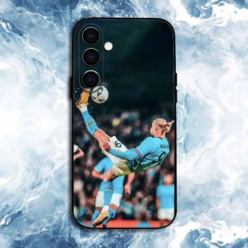 حافظة هاتف كرة القدم E-Erling H-Haaland لهاتف سامسونج جالاكسي A73، A72، A71، A70، A53، A52، A51، أخرى غلاف أسود ناعم