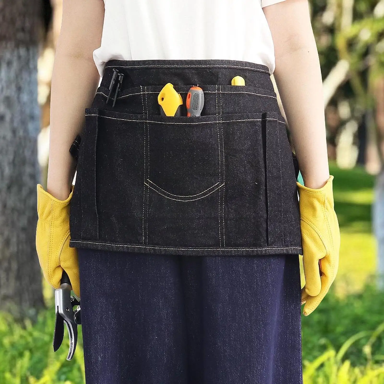 

Джинсовый фартук на талии с карманом, износостойкий короткий серверный фартук, рабочая одежда для магазинов чая с молоком, ремесленные кофейни, двор