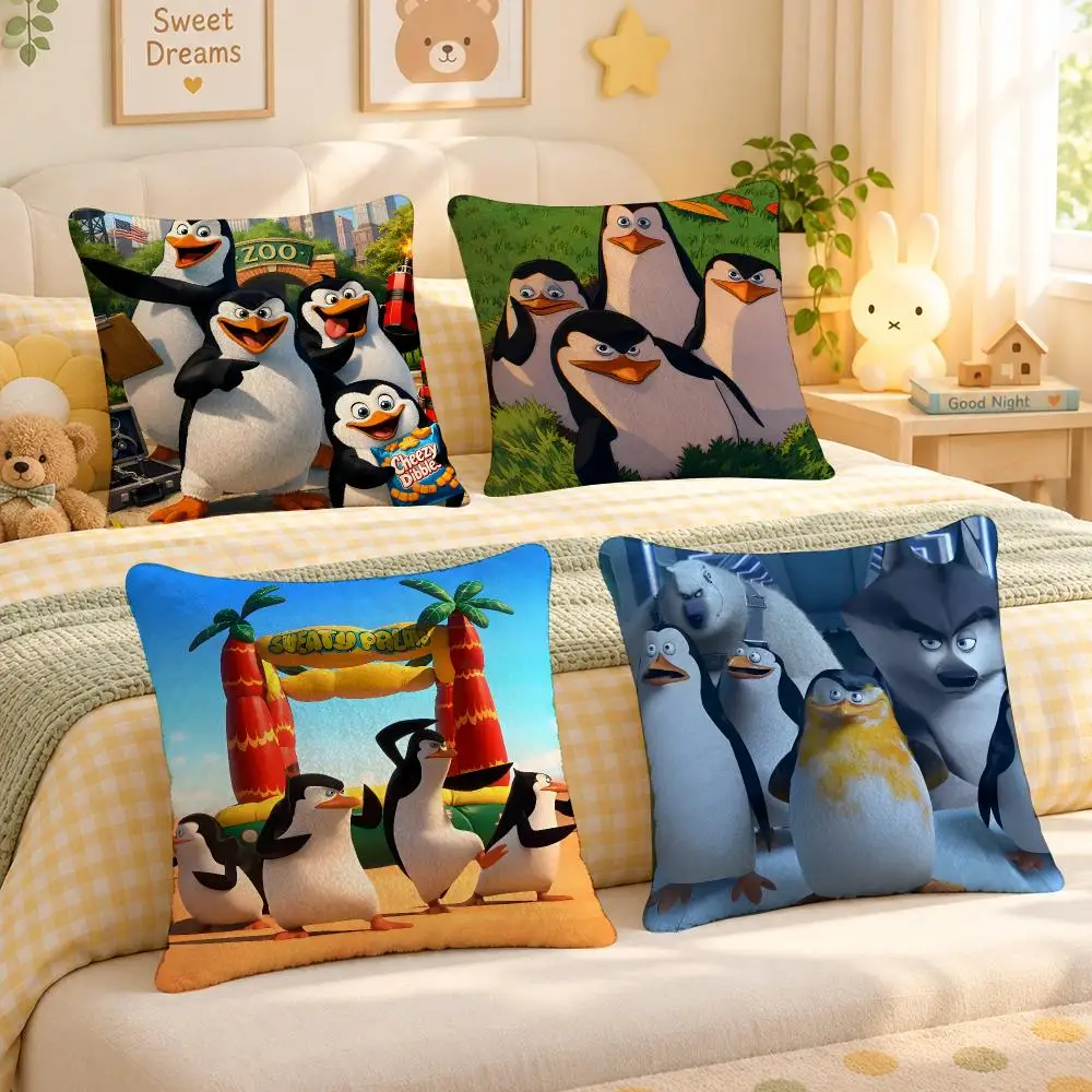 Movie Madagascar Penguins Cute Cushion Cover Personalized Soft Plush Pillow Living Room Home Sofa Bedroom Office Car Cushion